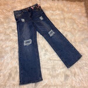 NWT Girls Size 14 Distressed Wide Leg Denim Blue Jeans